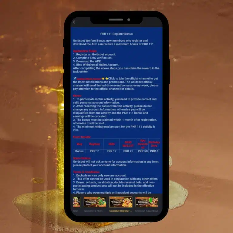 GoldsBet Pakistan & India 1000 Register Bonus